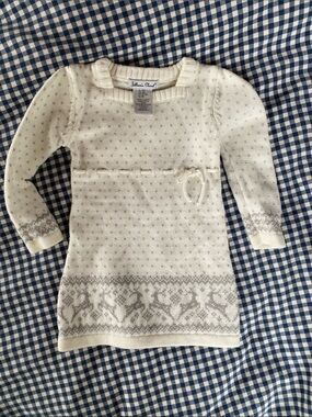 Cream Knit Dress with Gray Fair Isle Detail